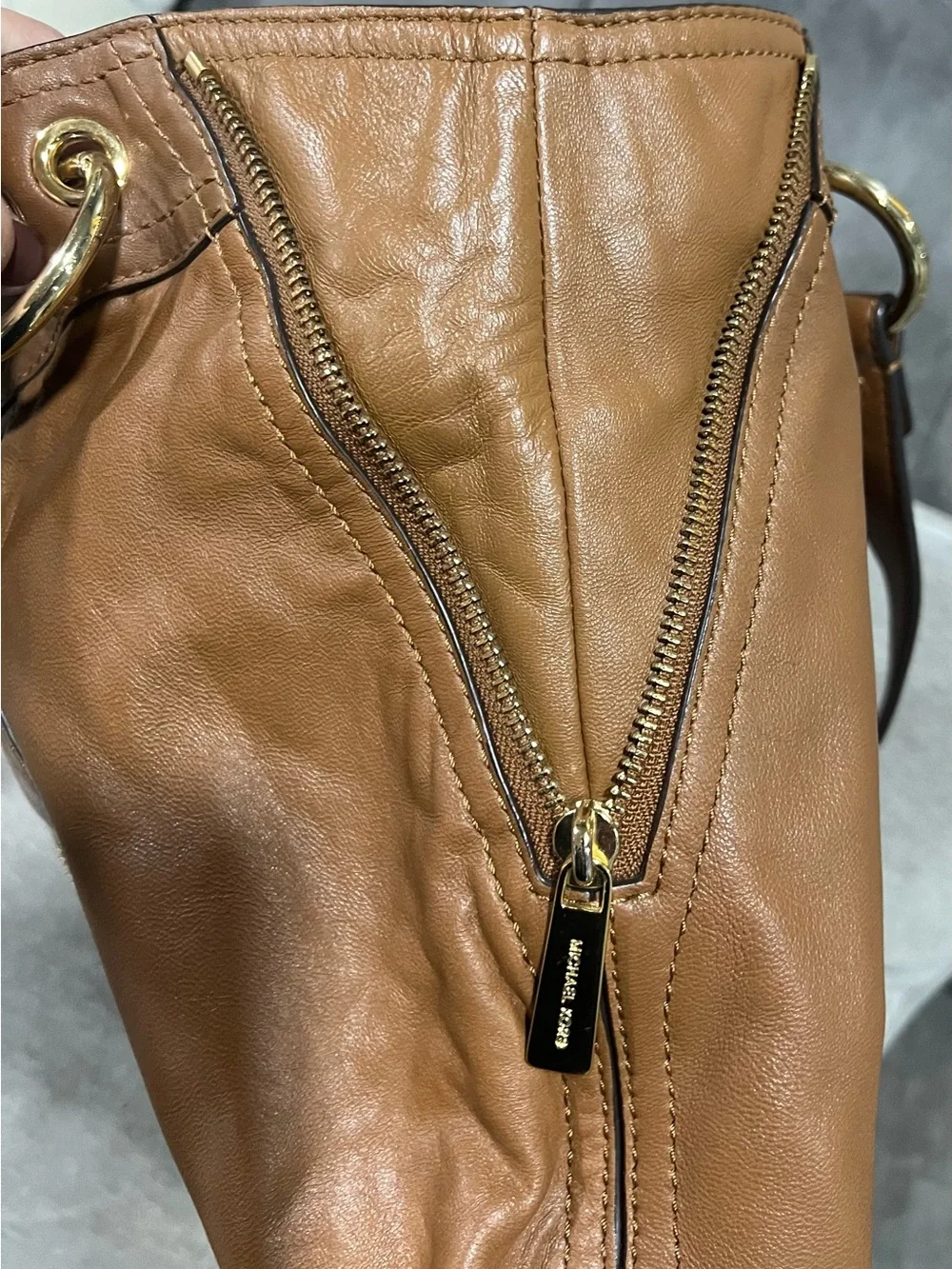 MICHAEL Michael Kors Cognac Brown soft Leather Hobo with Gold Hardware